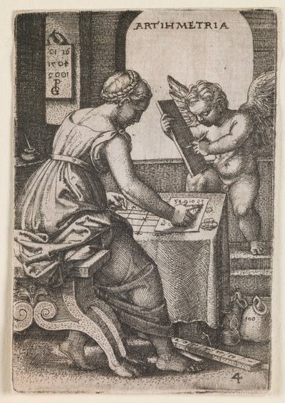 Arithmetria, z cyklu "Svobodná umění", asi 1541 (rytina) od Georg Pencz