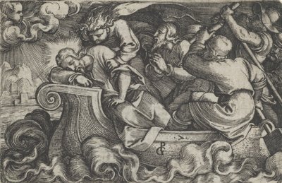 Kristus spící během bouře na Tiberiadském jezeře, z Příběhu Krista, 1534-35. od Georg Pencz