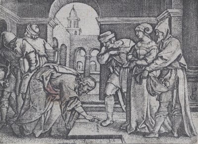 Kristus a cizoložná žena. od Georg Pencz