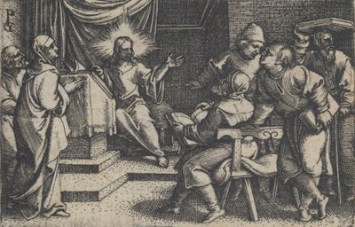 Kristus s lékaři v chrámu, z Příběhu Krista, 1534-35. od Georg Pencz