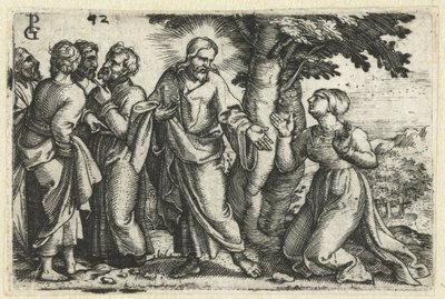 Kristus uzdravuje krvácející ženu Život Krista (název série) od Georg Pencz