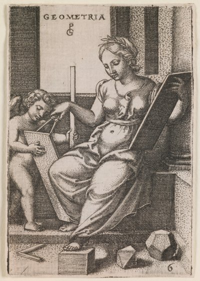 Geometrie, z cyklu "Svobodná umění", asi 1541 (rytina) od Georg Pencz