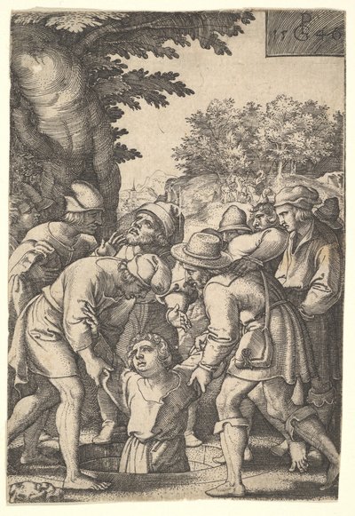 Joseph spouštěný do studny svými bratry, ze série Příběh Josefa, 1546. od Georg Pencz