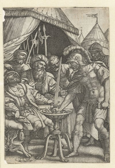 Mucius Scaevola dává pravou ruku do ohně Římští hrdinové (název série) od Georg Pencz