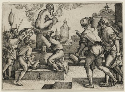 Kurtizána potrestána, z Příběhu kouzelníka Virgila od Georg Pencz