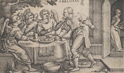 Tři andělé na návštěvě u Abrahama, z Příběhu Abrahama. od Georg Pencz