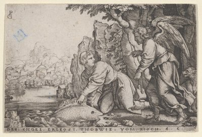 Tobiolus chytá ryby, z Příběhu Tobiáše, 1543. od Georg Pencz