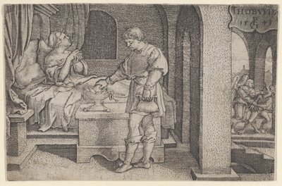 Tobiolus dělá smírnou oběť, z Příběhu Tobiáše, 1543. od Georg Pencz