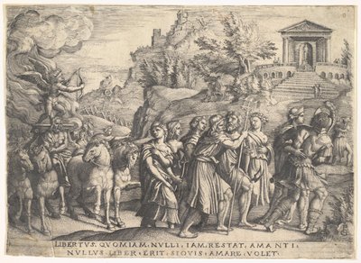 Triumph of Love: čtyři koně táhnou kočár s Cupidem stojícím na kouřící plošině..., ca. 1539. od Georg Pencz