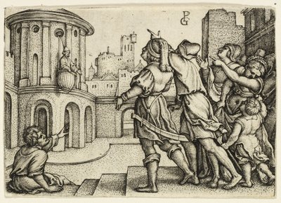 Virgil kouzelník visící v košíku od Georg Pencz