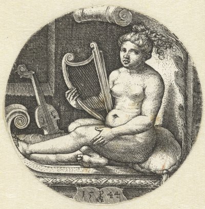 Sedící nahá žena s harfou harfenista od Georg Pencz