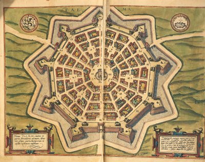 Itálie, Palmanova, mapa, rytina z Civitates Orbis Terrarum od Georga Brauna a Franze Hogenberga, působící v Kolíně nad Rýnem od Georg Braun and Hogenberg Franz