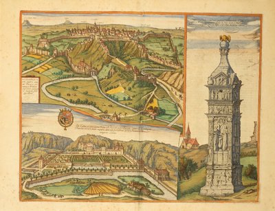 Lucemburk, velkovévodský palác a kamenný památník z Civitates Orbis Terrarum od Georga Brauna od Georg Braun and Hogenberg Franz