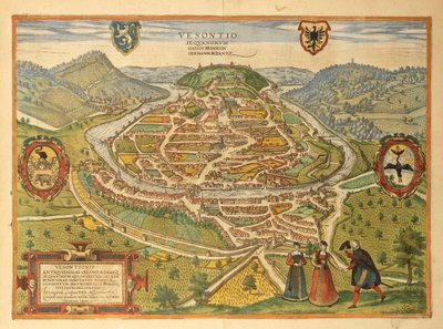 Mapa Besanconu z mapy světa od Georga Brauna od Georg Braun and Hogenberg Franz