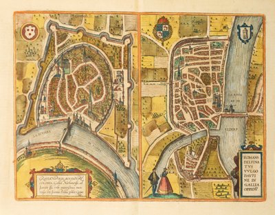 Mapa Grenoblu a Le Mans ze Světových měst od Georga Brauna od Georg Braun and Hogenberg Franz