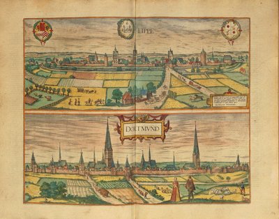 Mapa Lippe a Dortmundu z druhé světové války od Georga Brauna od Georg Braun and Hogenberg Franz