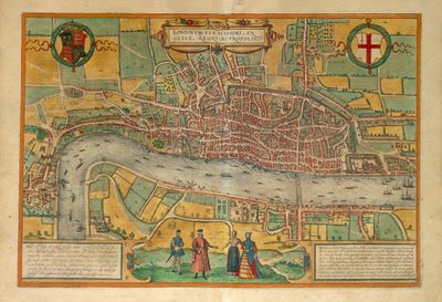 Mapa Londýna z Civitates Orbis Terrarum od Georga Brauna od Georg Braun and Hogenberg Franz