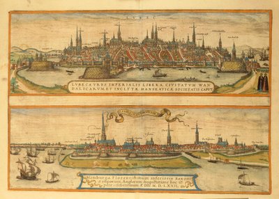 Mapa Lübecku a Hamburku z Civitates Orbis Terrarum od Georga Brauna od Georg Braun and Hogenberg Franz