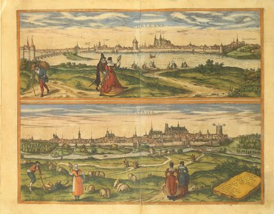 Mapa Orleans a Bourges z mapy světa od Georga Brauna od Georg Braun and Hogenberg Franz