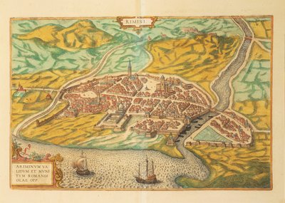 Mapa Rimini z Civitates Orbis Terrarum od Georga Brauna od Georg Braun and Hogenberg Franz