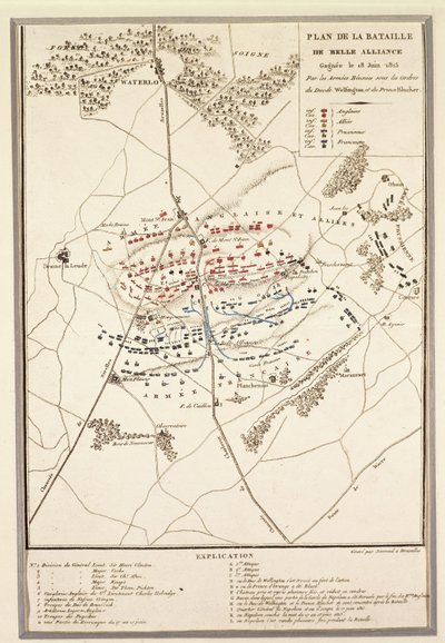 Mapa bitvy u Waterloo od Georg Braun and Hogenberg Franz