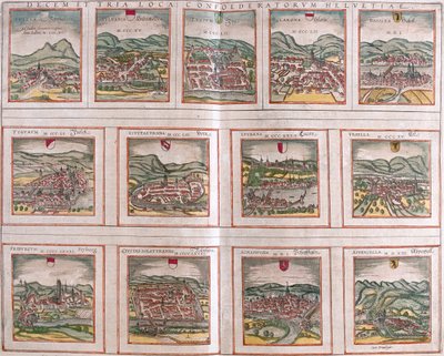 Schwyz, Unterwalden, Zug, Glarus, Basel, Zürich, Bern, Luzern, Kanton Uri, Freiburg, Schaffhausen, Appenzell, Schweiz von Georg and Hogenberg Franz (1535-90) Braun