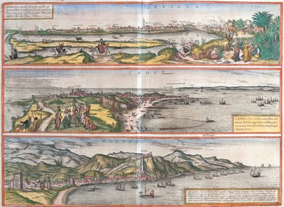 Sevilla, Cádiz, Málaga, Španělsko od Georg and Hogenberg Franz (1535 90) Braun