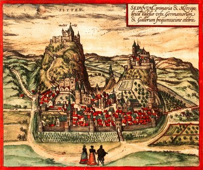 Sion, Švýcarsko od Georg and Hogenberg Franz (1535 90) Braun