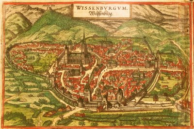 Wissembourg, Bílý zámek, Alsasko od Georg and Hogenberg Franz (1535 90) Braun
