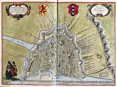 Amsterdam, Nizozemsko (rytina od Georg Braun and Hogenberg Franz