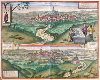 Čáslav (Boheme) a Chomutov, Česká republika (rytina od Georg Braun and Hogenberg Franz