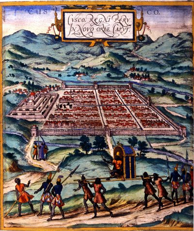 Cuzco, hlavní centrum incké civilizace. Atlas de Braun & Hogenberg od Georg Braun and Hogenberg Franz
