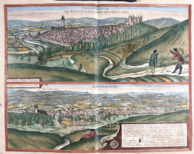 Eisenstadt a Mannersdorf am Leithagebirge, Rakousko (rytina od Georg Braun and Hogenberg Franz