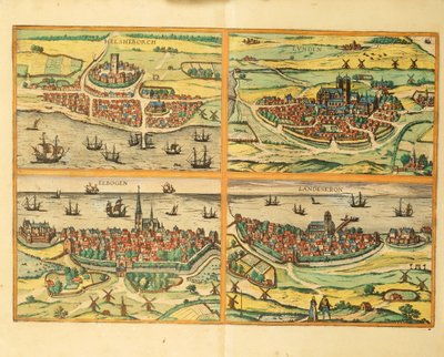 Helsingborg, Lund, Malmo, Elbogen a Landskrona, z Kolína nad Rýnem od Georg Braun and Hogenberg Franz