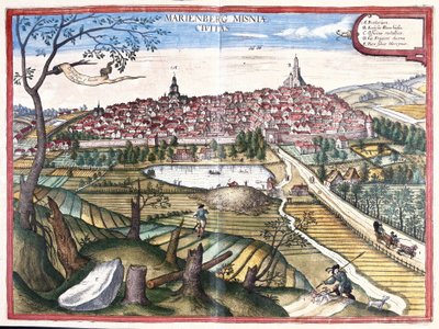 Marienberg, Sasko, Německo (rytina od Georg Braun and Hogenberg Franz