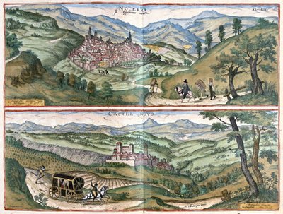 Nocera Umbra (provincie Perugia) a Castelnuovo di Porto (region Řím), Itálie od Georg Braun and Hogenberg Franz