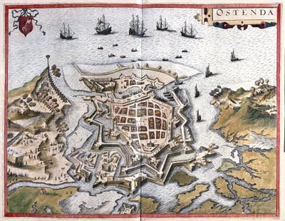 Ostende, Belgie (rytina od Georg Braun and Hogenberg Franz
