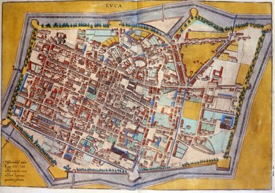 Plan de Lucques en 1585. Atlas de Braun & Hogenberg. od Georg Braun and Hogenberg Franz