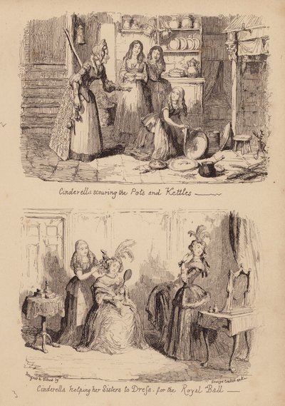 Popelka a skleněný střevíček (rytina) od George (after) Cruikshank