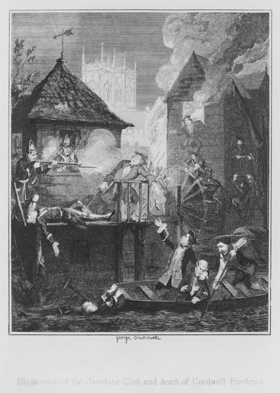 Rozptýlení Jacobite Club a smrt Cordwell Firebras (rytina) od George (after) Cruikshank