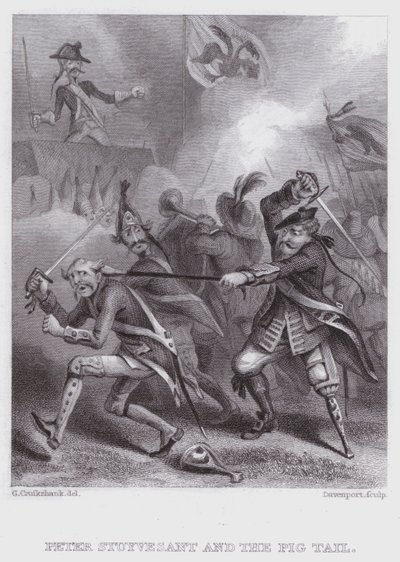Peter Stuyvesant a prasečí ocas (rytina) od George (after) Cruikshank