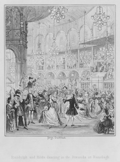 Randulph a Hilda tančí v rotundě v Ranelagh (rytina) od George (after) Cruikshank
