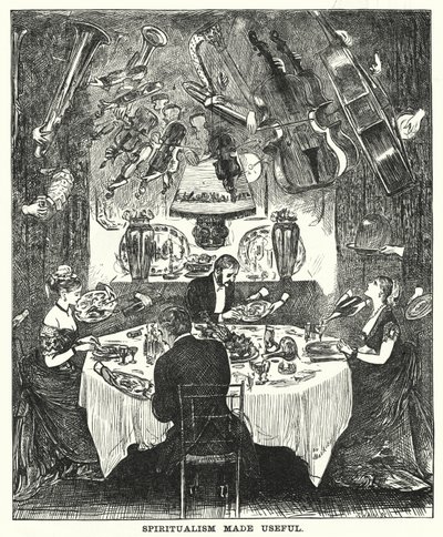 Punch cartoon: Spiritualism Made Useful (rytina) od George (after) Du Maurier