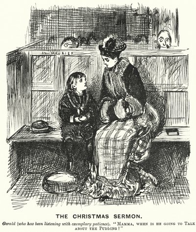 Punč karikatura: Vánoční kázání (rytina) od George (after) Du Maurier