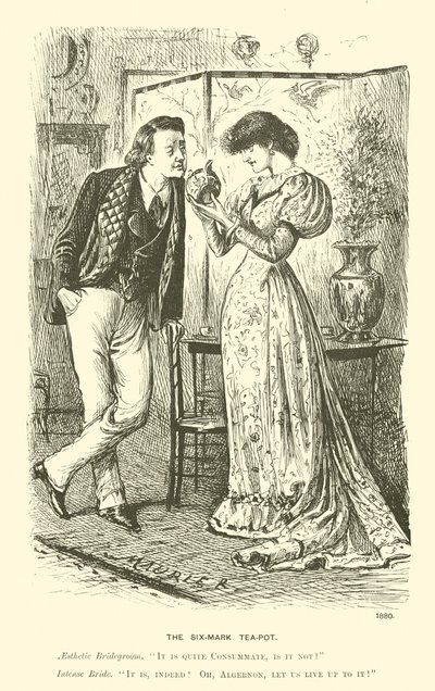 Konvice na čaj se šesti značkami (rytina) od George (after) Du Maurier