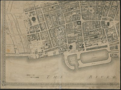 „Nový a přesný plán města a přístavu Leverpool“, z průzkumu, vyryl Thomas Kitchin od George (after) Perry