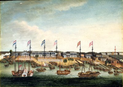 Hongové v Kantonu, před rokem 1820 (olej na slonovině) od George (follower of) Chinnery