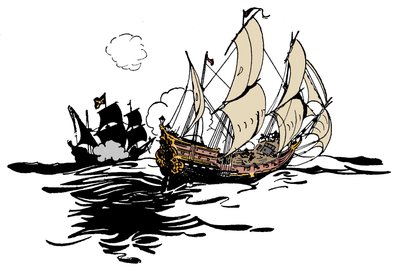 Piráti se blíží k lodi Ilustrace z „Chlapecké knihy pirátů a velkých mořských roverů“ od George Alberta Williamse (1875-1932) 1900 od George Alfred Williams