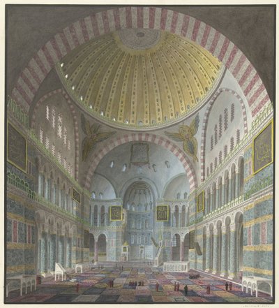 Interiér Hagia Sophia s klečícími a stojícími Turky od George Antoine Prosper Marilhat
