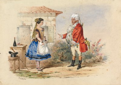 Adina a Dr. Dulcamara, scéna z Donizettiho Nápoje lásky od George Augustus Sala
